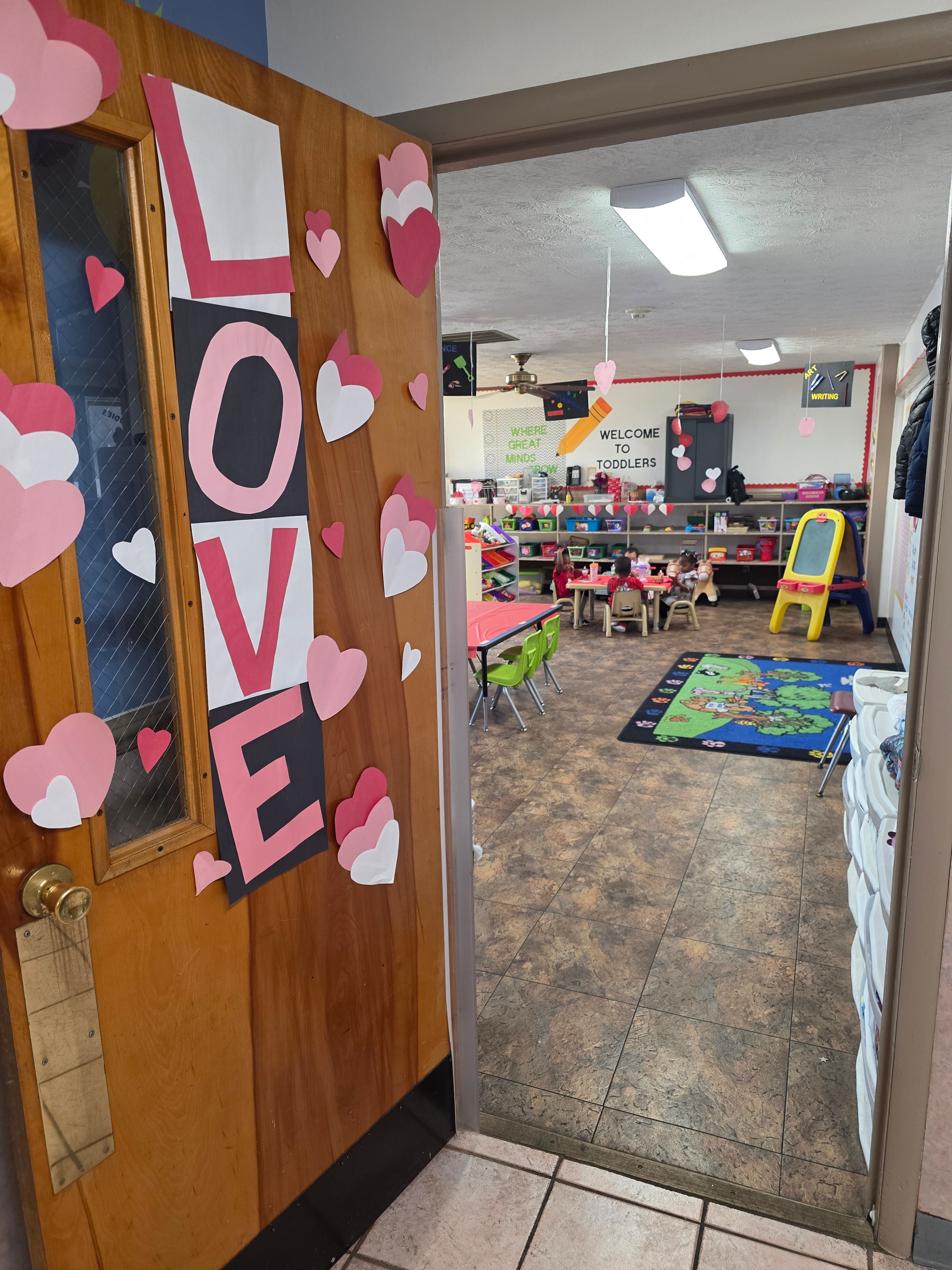 Valentine's Day LOVE display in the toddler classroom